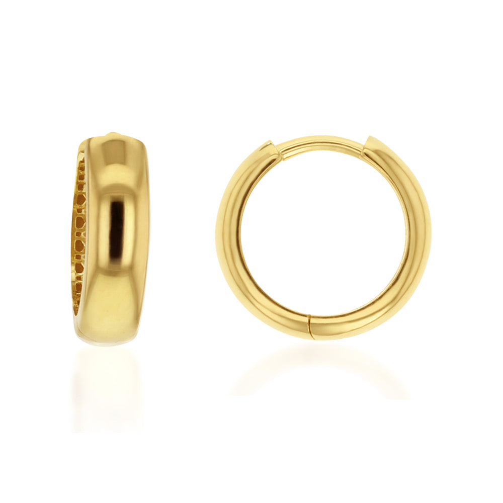 18ct YG Plain Huggie Earrings - Medium