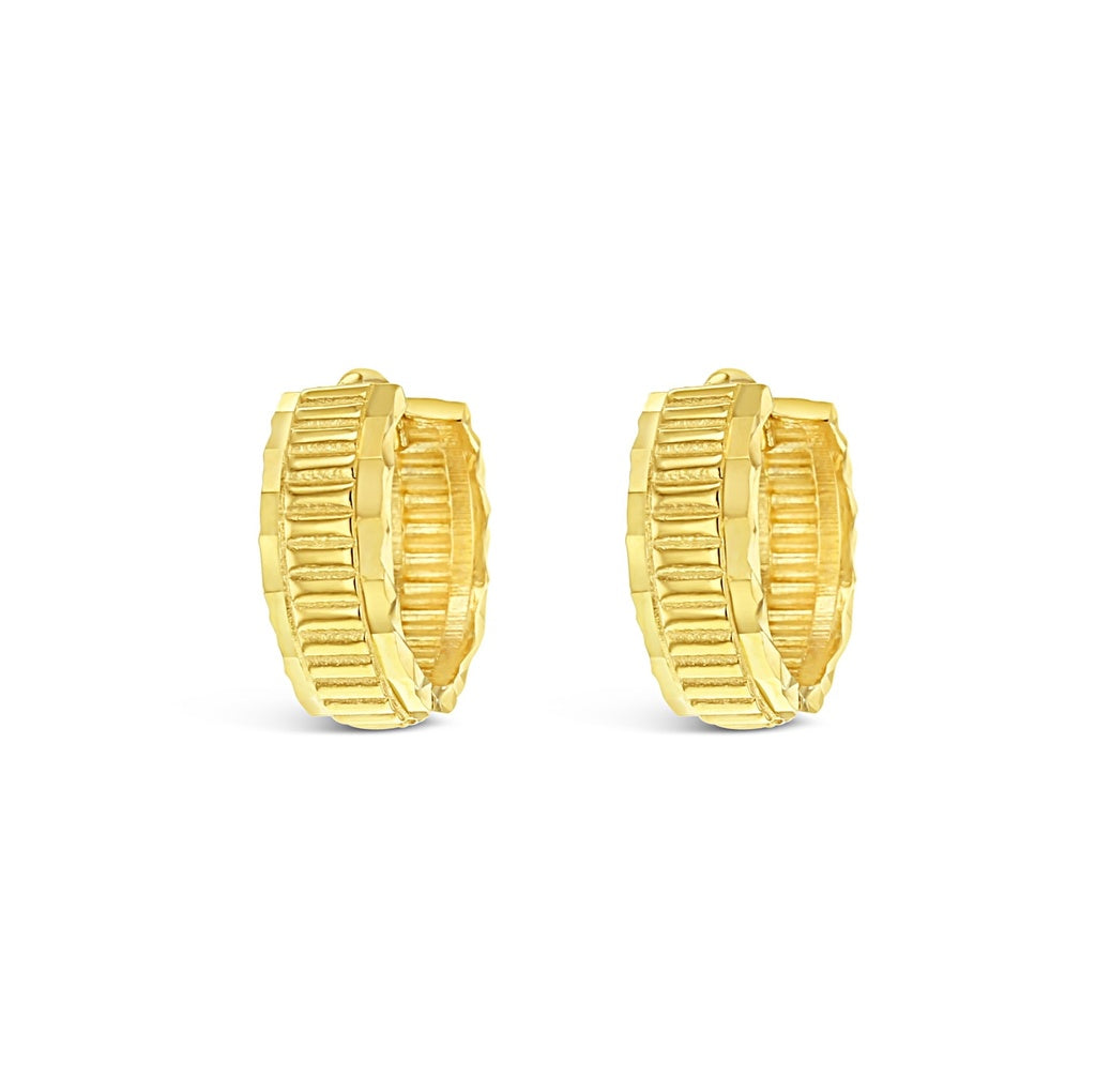 9ct YG Fancy Diamond Cut Huggie Earrings