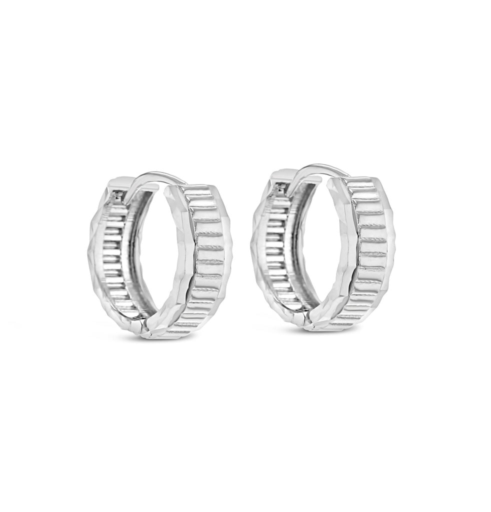 9ct WG Fancy Diamond Cut Huggie Earrings