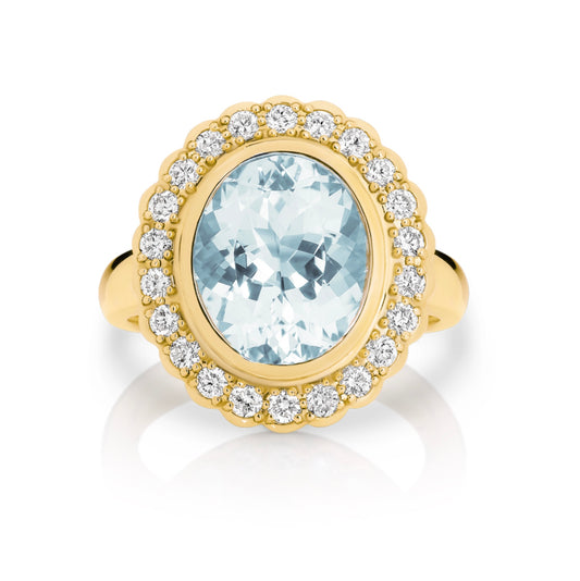 9ct Oval Aquamarine & Diamond Ring