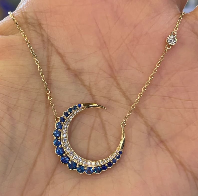 14K Sapphire Moon Pendant