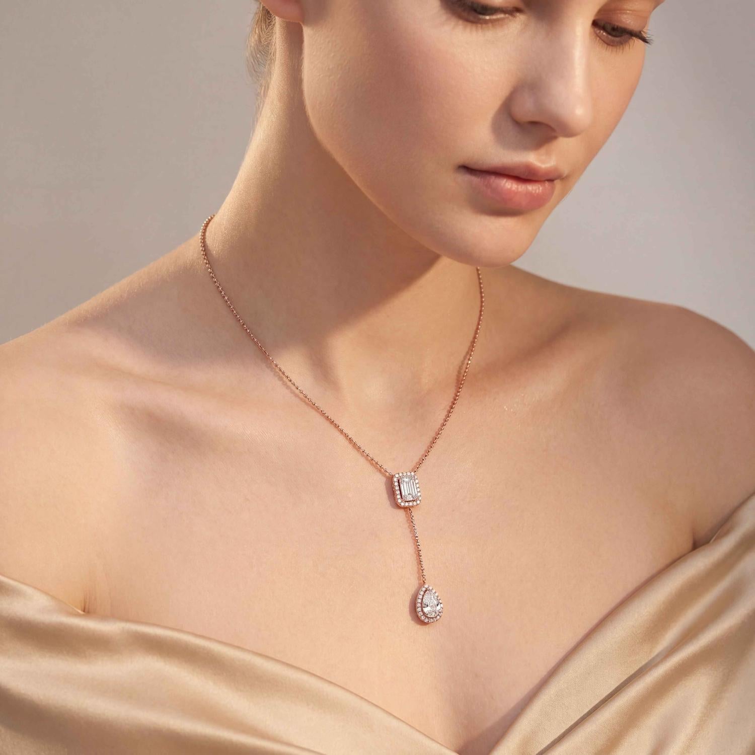 9K Rose Gold Lab Grown Diamond NECKLACE 2.01 ctw N08546EMPE-1.75CT