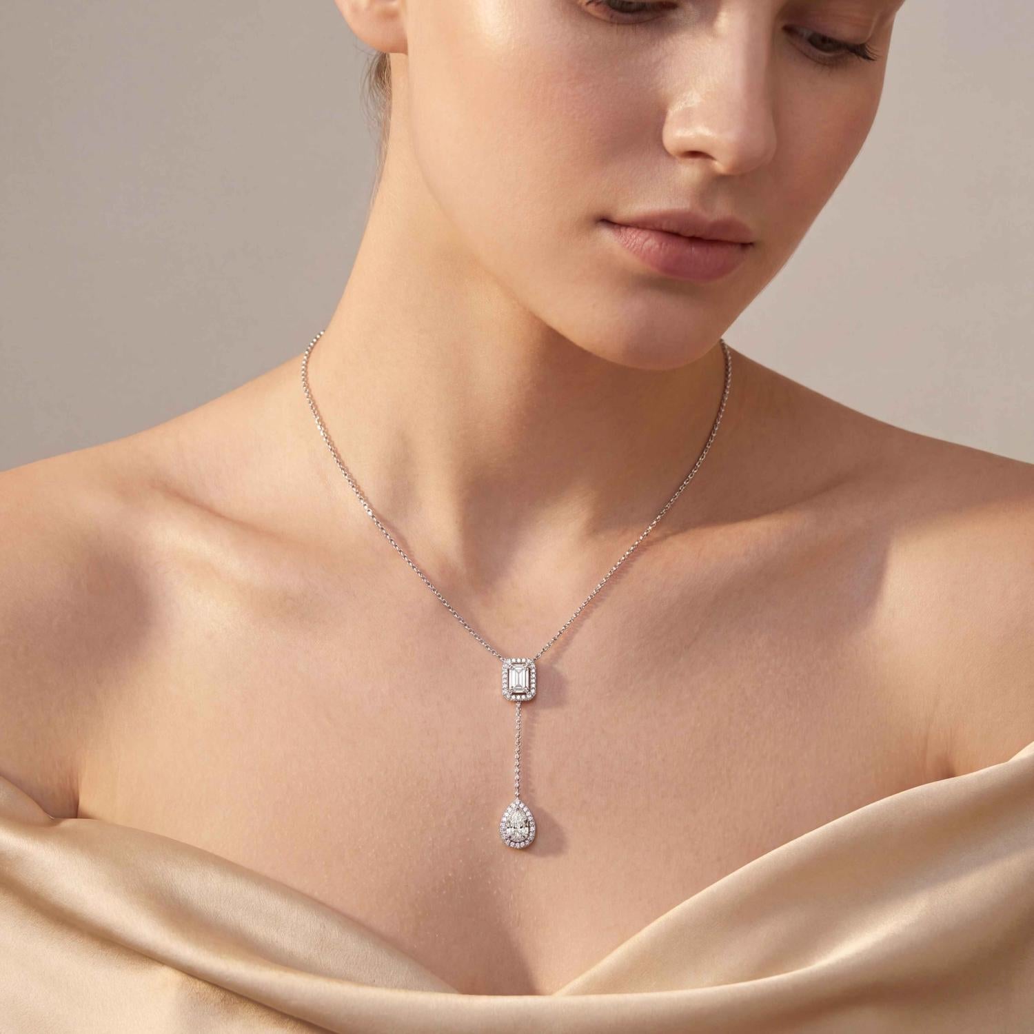 9K White Gold Lab Grown Diamond NECKLACE 2.01 ctw N08546EMPE-1.75CT