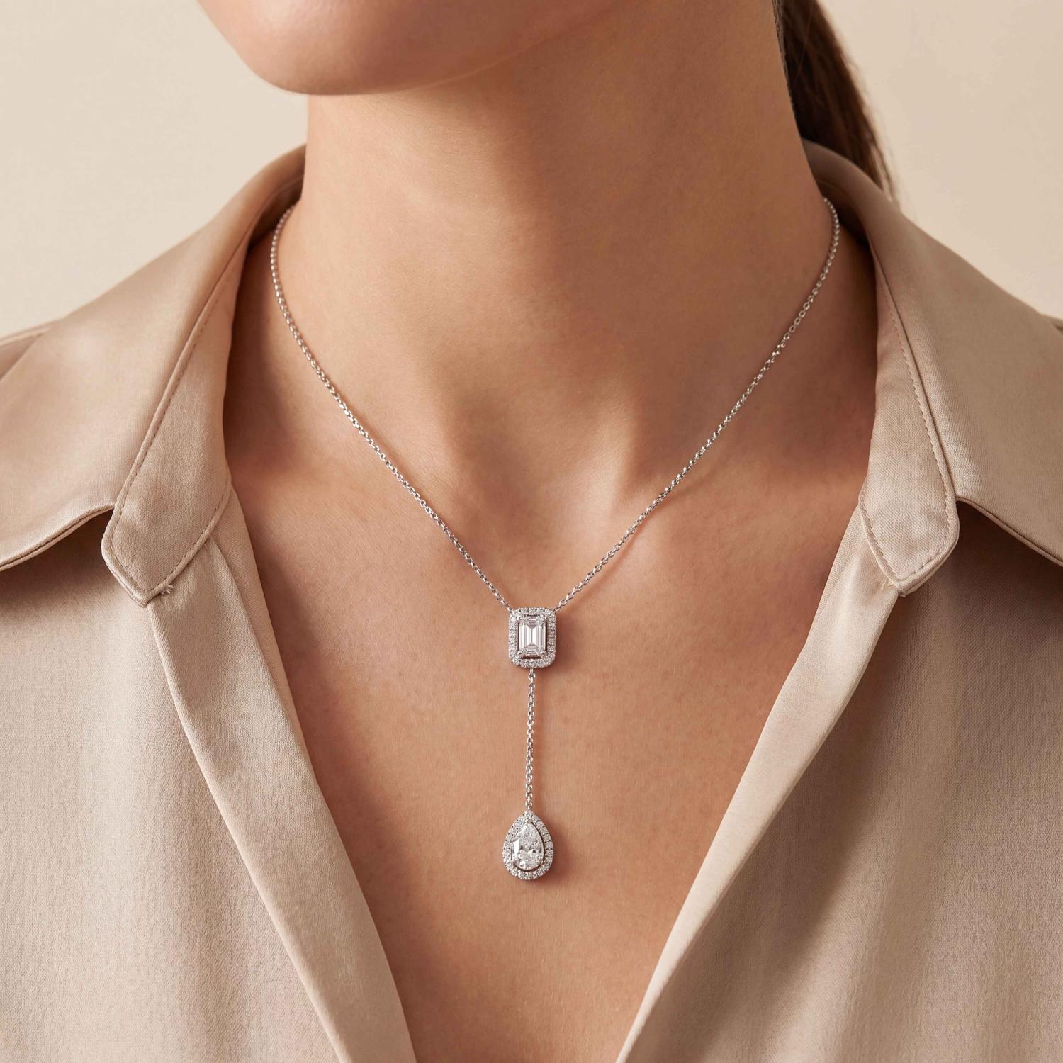 9K White Gold Lab Grown Diamond NECKLACE 2.01 ctw N08546EMPE-1.75CT
