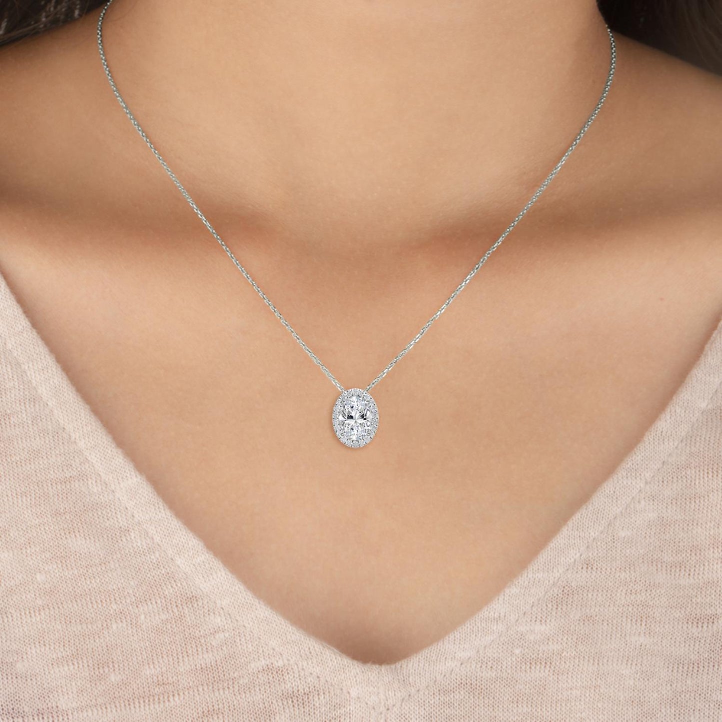 9K White Gold Lab Grown Diamond PENDANT 0.80 ctw P31625OV-0.75CT