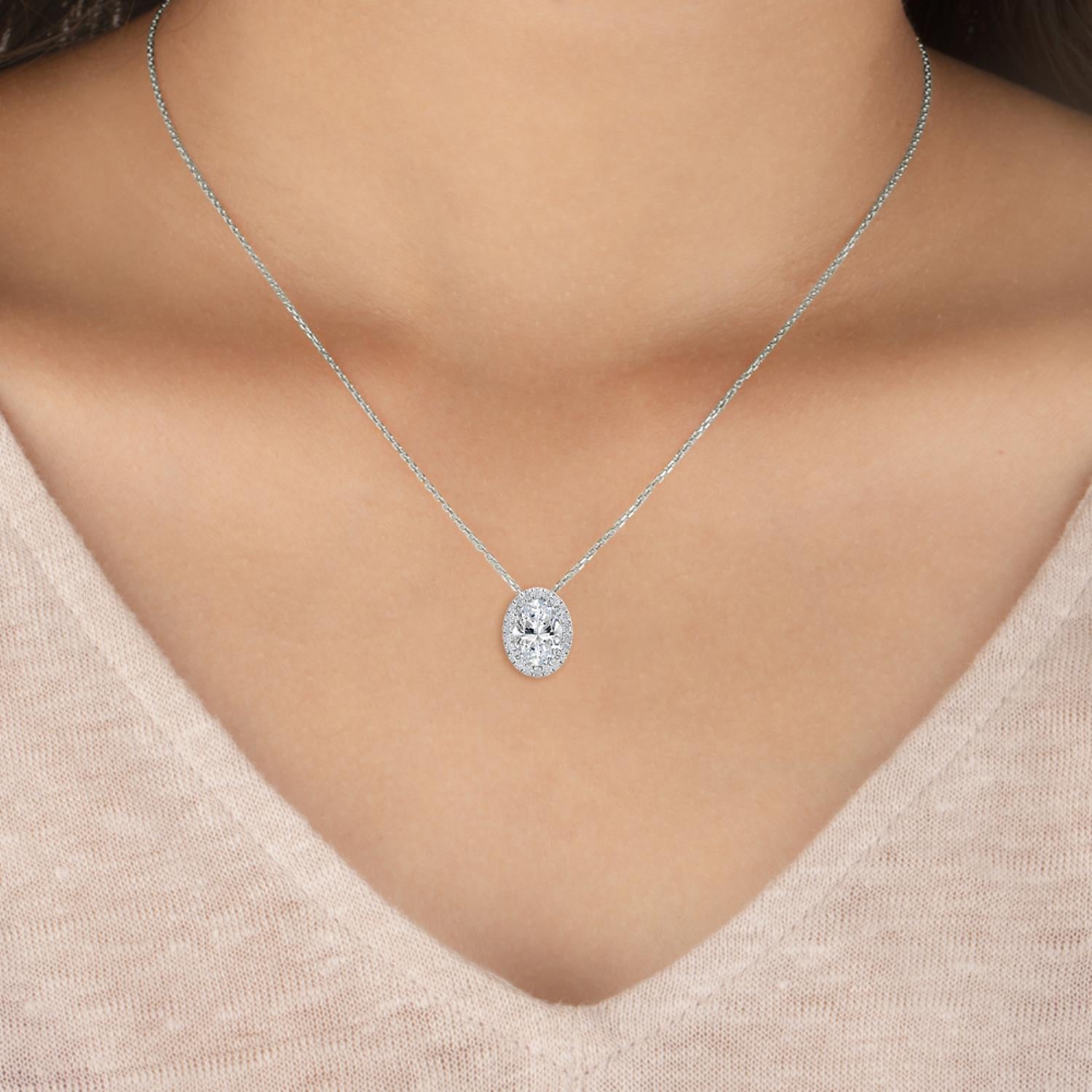 9K White Gold Lab Grown Diamond PENDANT 0.80 ctw P31625OV-0.75CT