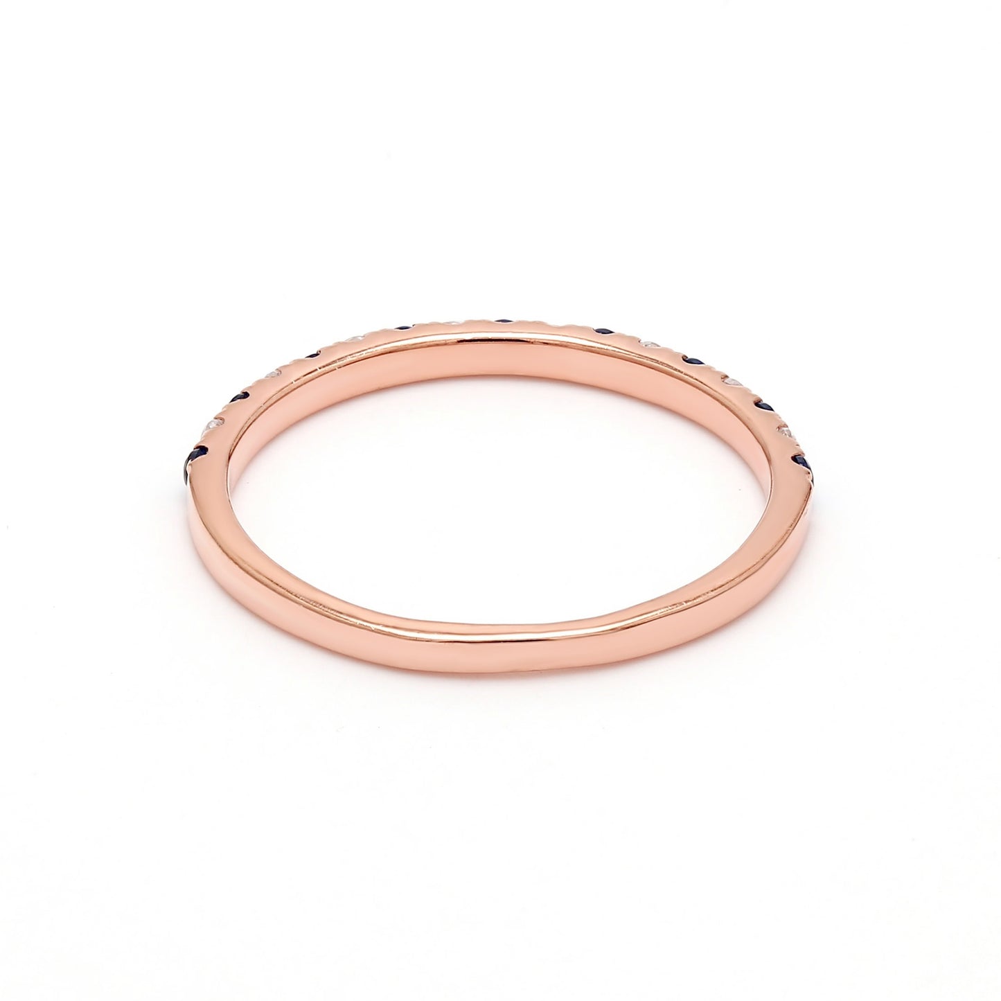 9k Rose Gold Lab Grown Diamond With Blue Sapphire Stone Stackable Ring R54041-0.10CT