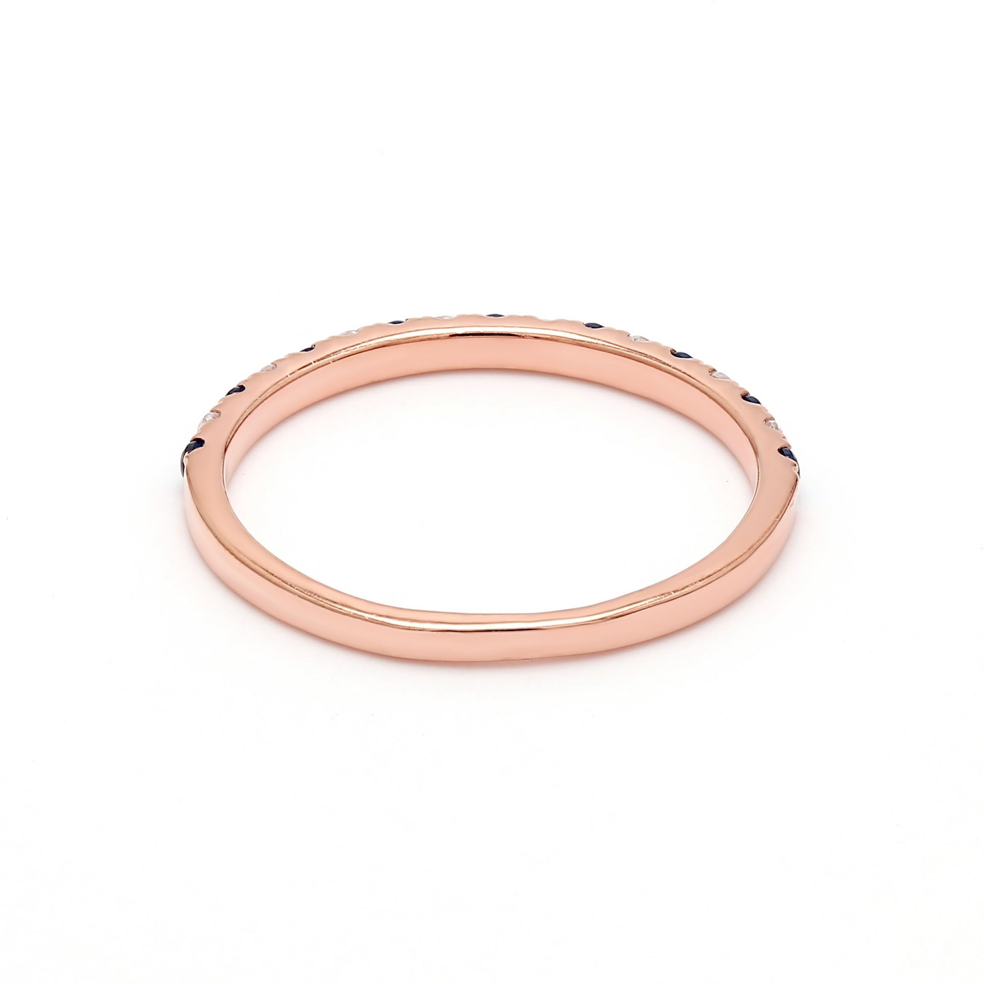 9k Rose Gold Lab Grown Diamond With Blue Sapphire Stone Stackable Ring R54041-0.10CT