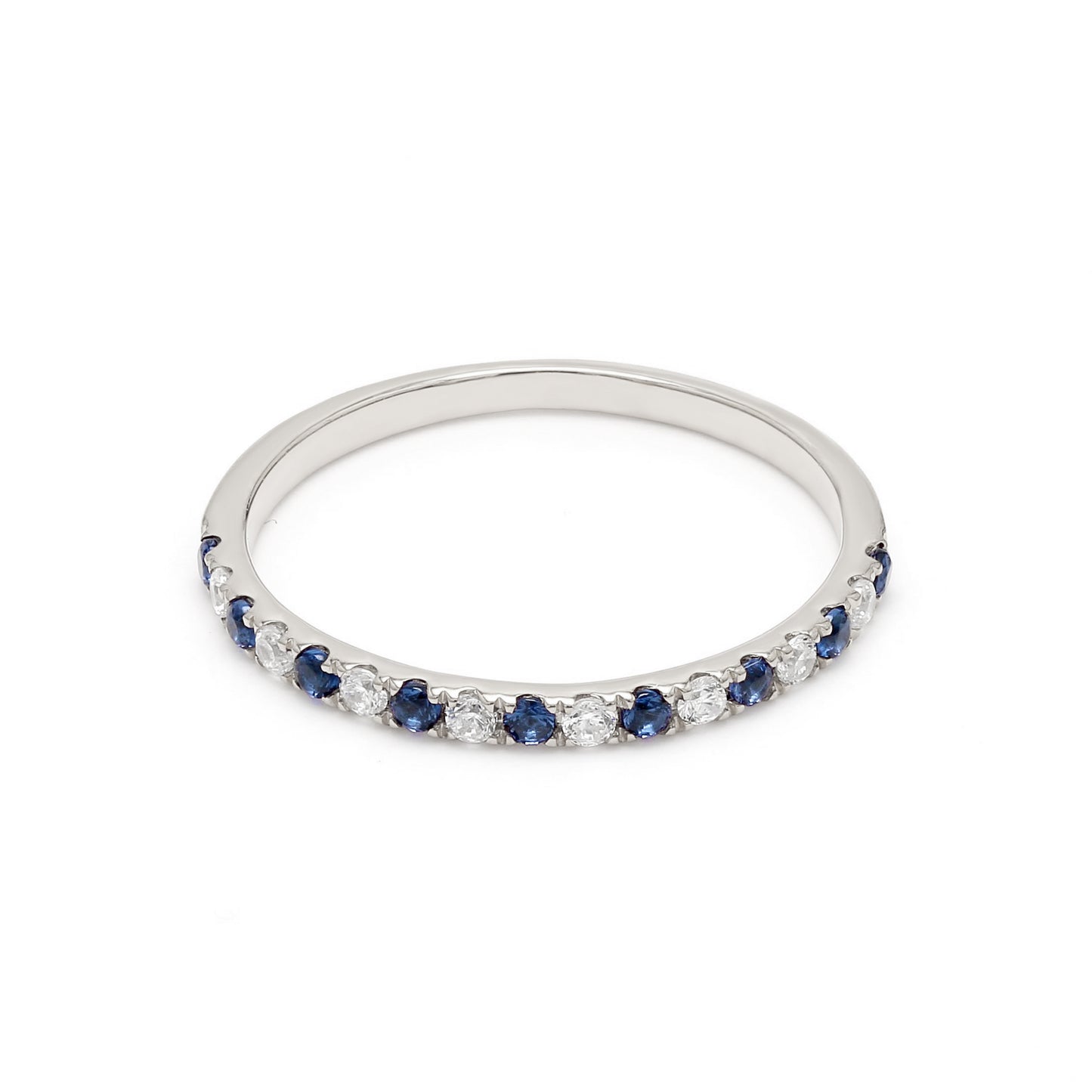 9k White Gold Lab Grown Diamond With Blue Sapphire Stone Stackable Ring R54041-0.10CT