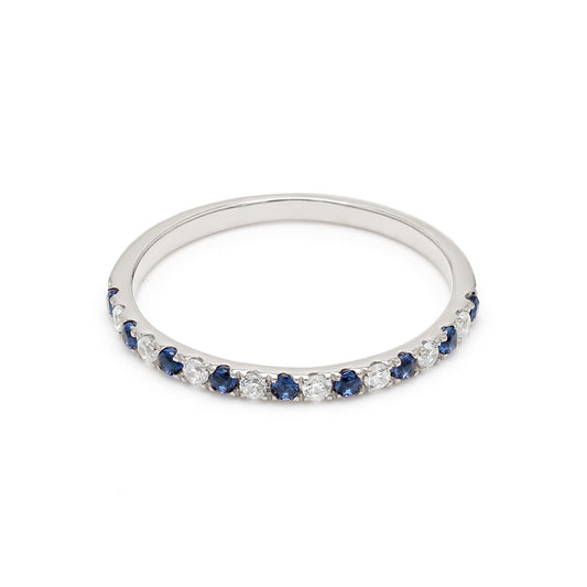 9k White Gold Lab Grown Diamond With Blue Sapphire Stone Stackable Ring R54041-0.10CT