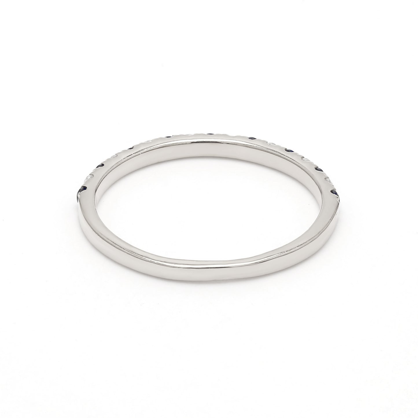 9k White Gold Lab Grown Diamond With Blue Sapphire Stone Stackable Ring R54041-0.10CT