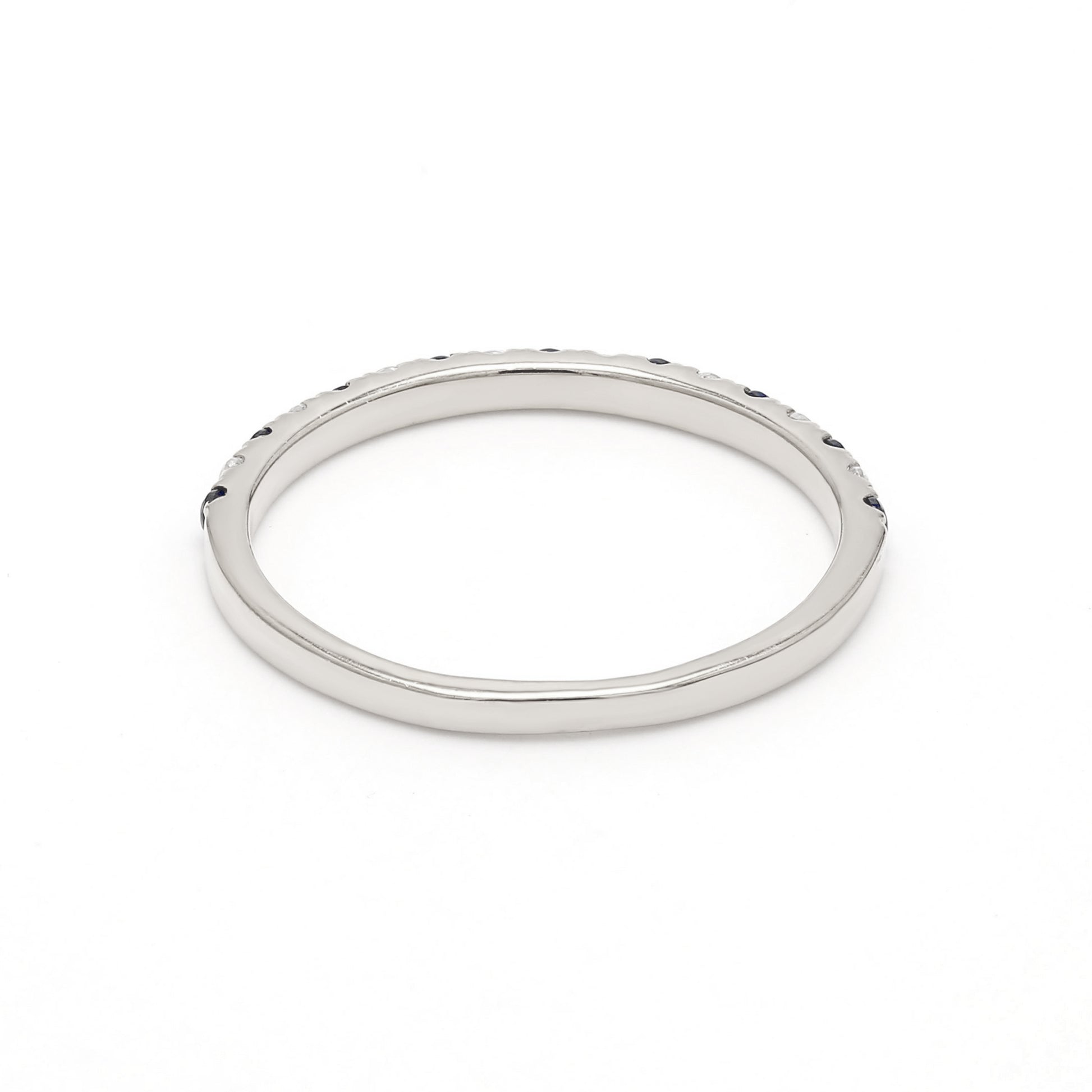 9k White Gold Lab Grown Diamond With Blue Sapphire Stone Stackable Ring R54041-0.10CT