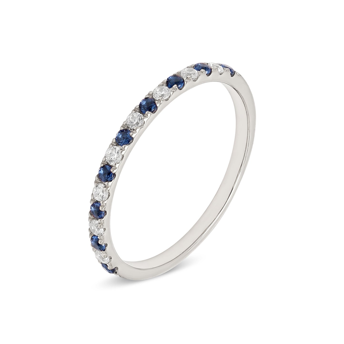 9k White Gold Lab Grown Diamond With Blue Sapphire Stone Stackable Ring R54041-0.10CT