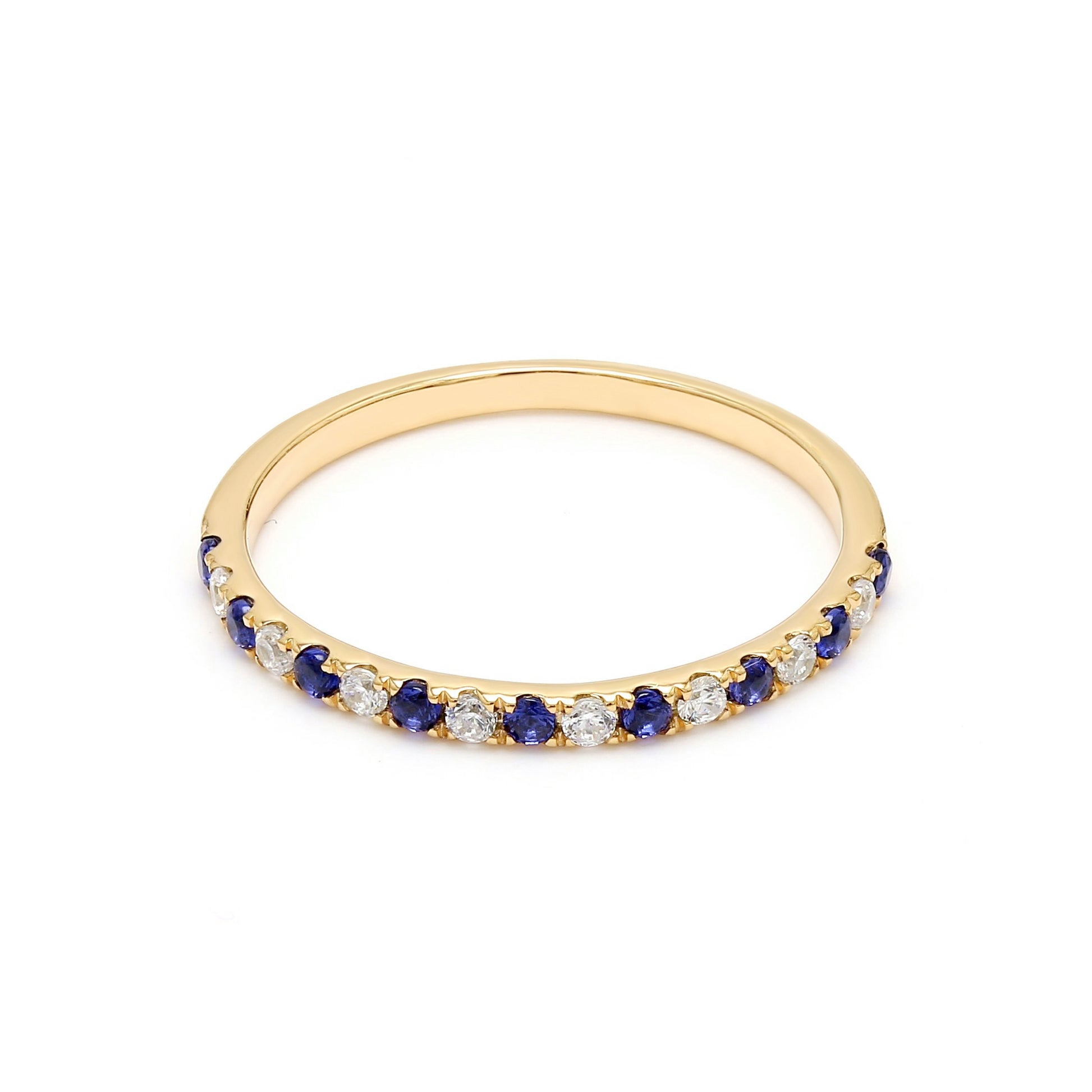 9K Yellow Gold Lab Grown Diamond With Blue Sapphire Stone Stackable Ring R54041-0.10CT