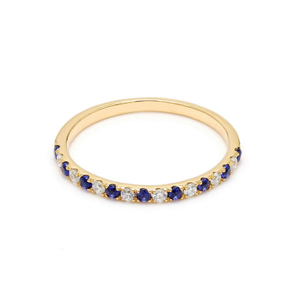 9K Yellow Gold Lab Grown Diamond With Blue Sapphire Stone Stackable Ring R54041-0.10CT