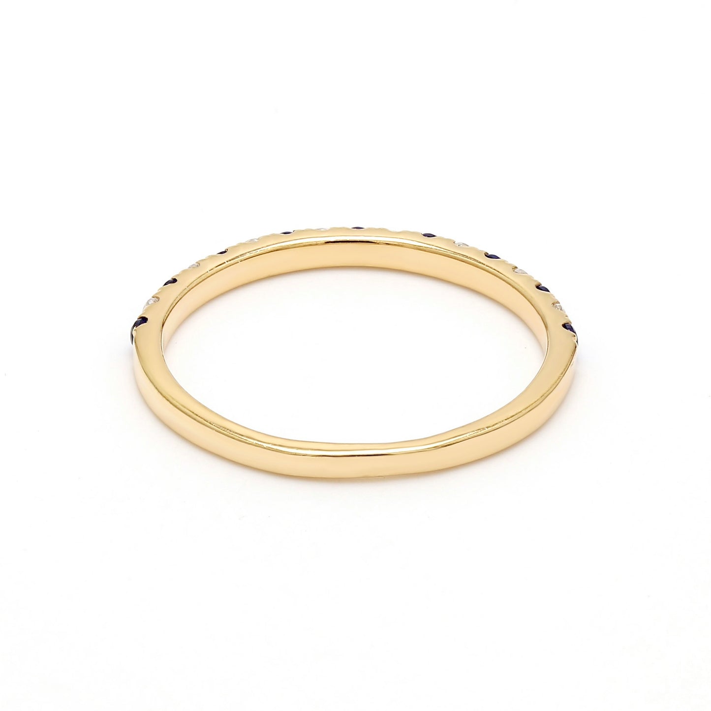 9K Yellow Gold Lab Grown Diamond With Blue Sapphire Stone Stackable Ring R54041-0.10CT