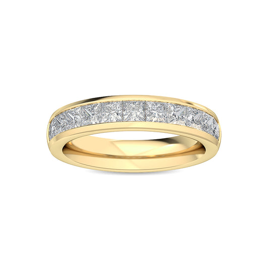 9K Yellow Gold Lab Grown Diamond With Blue Sapphire Stone Stackable Ring R56522-0.63CTBS
