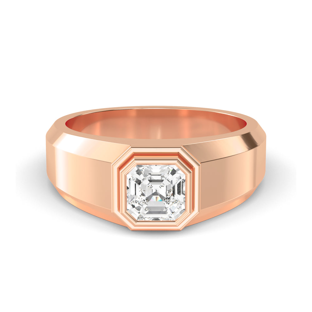 9k Rose Gold Asscher Cut Lab Grown Diamond Mens Band 1.05 ctw R57381ASS-1