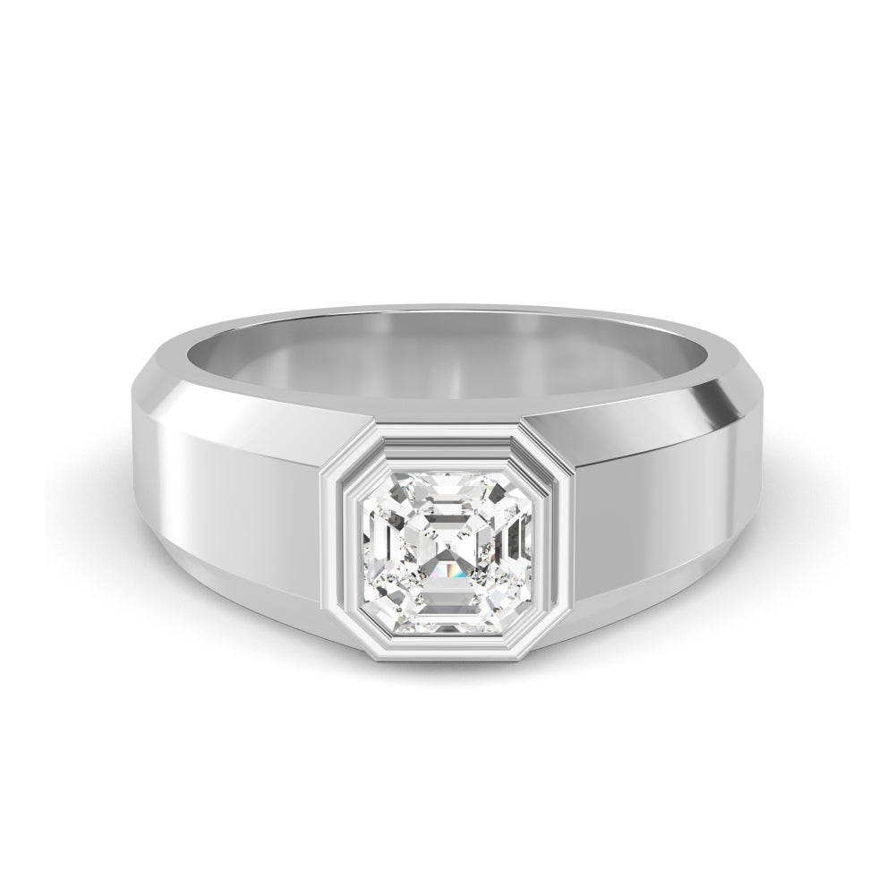 9k White Gold Asscher Cut Lab Grown Diamond Mens Band 1.05 ctw R57381ASS-1