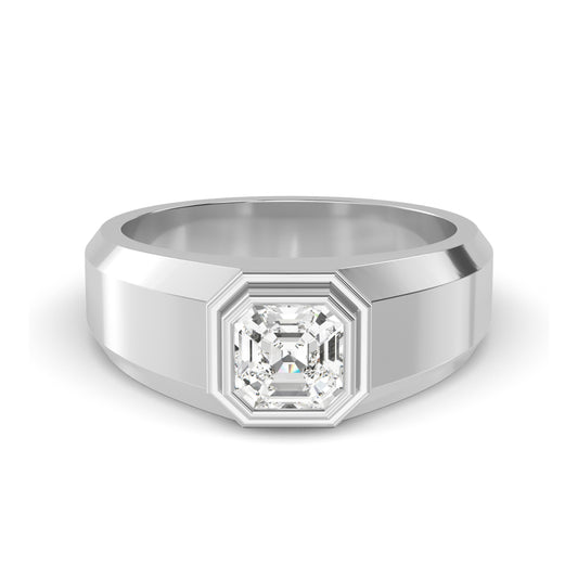 9k White Gold Asscher Cut Lab Grown Diamond Mens Band 1.05 ctw R57381ASS-1
