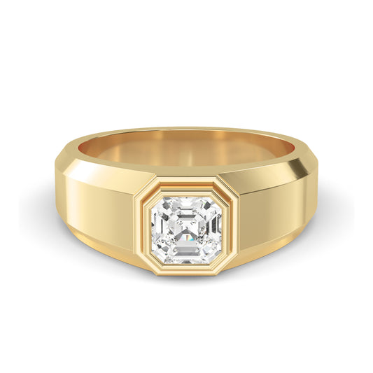 9K Yellow Gold Asscher Cut Lab Grown Diamond Mens Band 1.05 ctw R57381ASS-1