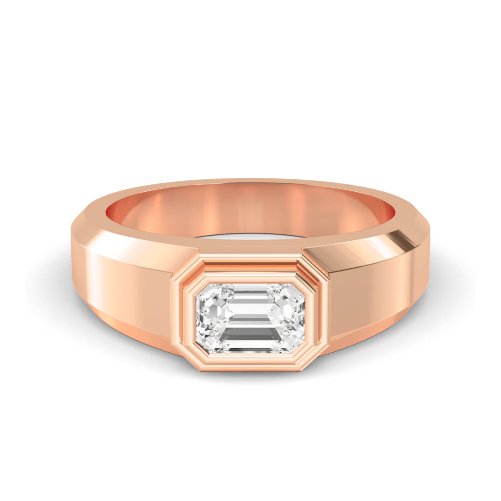 9k Rose Gold Emerald Cut Lab Grown Diamond Mens Band 1 ctw R57383