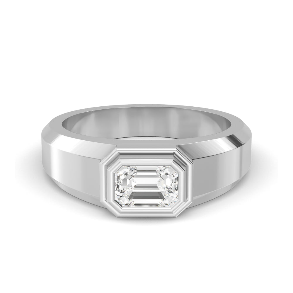 9k White Gold Emerald Cut Lab Grown Diamond Mens Band 1 ctw R57383