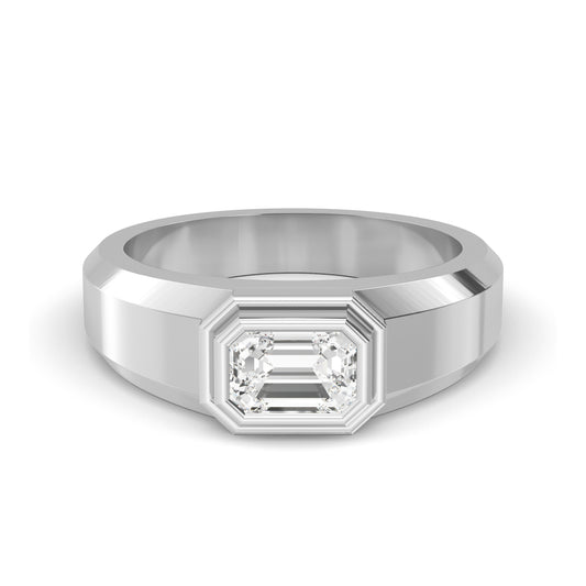 9k White Gold Emerald Cut Lab Grown Diamond Mens Band 1 ctw R57383