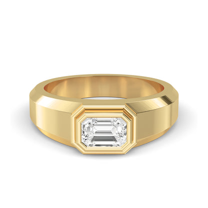 9K Yellow Gold Emerald Cut Lab Grown Diamond Mens Band 1 ctw R57383