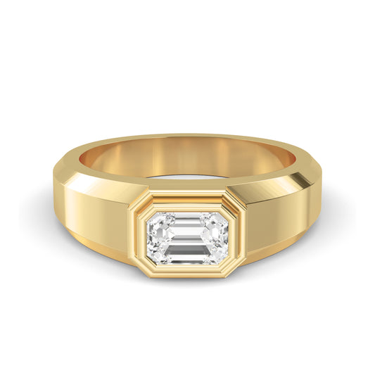 9K Yellow Gold Emerald Cut Lab Grown Diamond Mens Band 1 ctw R57383