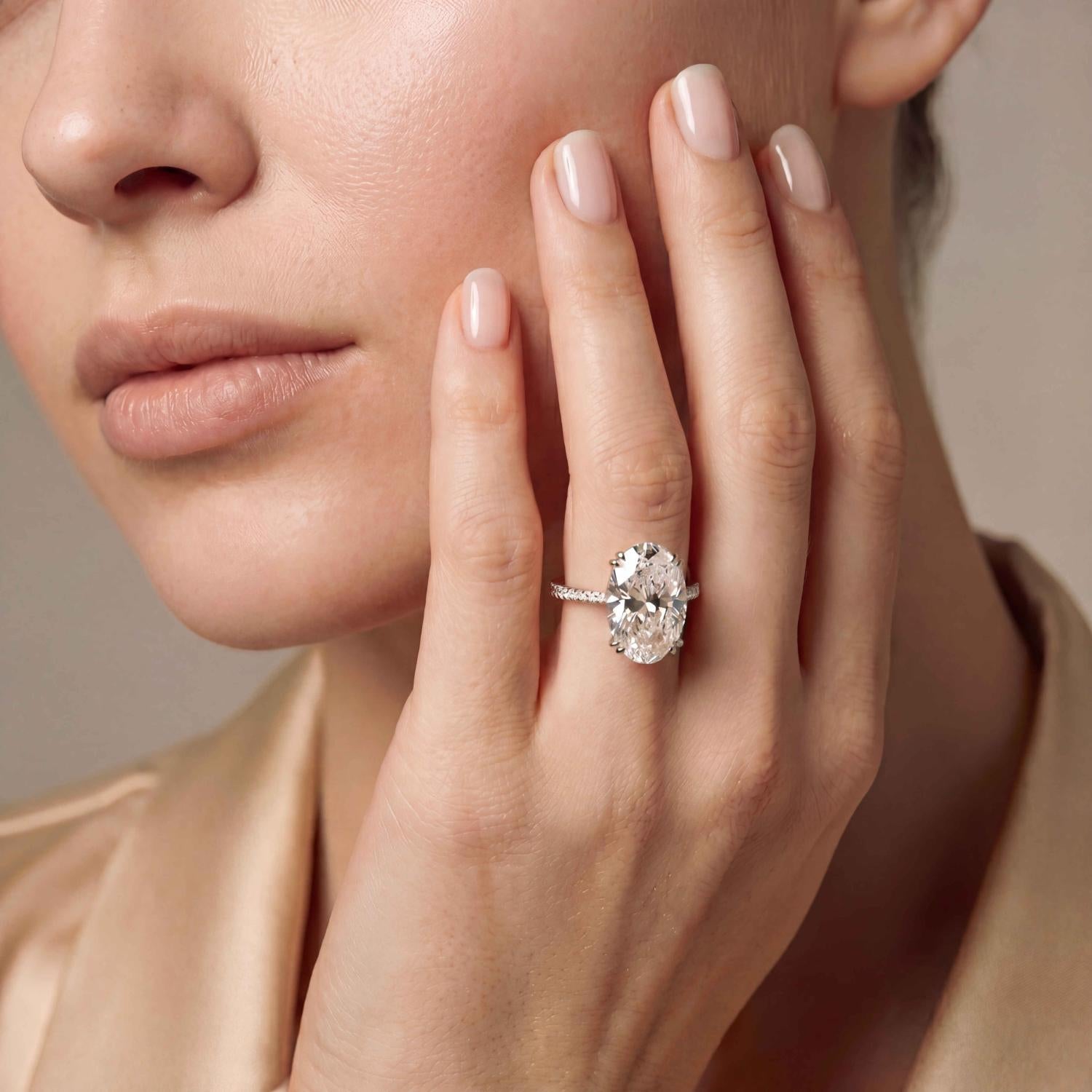 10K White Gold Lab Grown Diamond ENGAGEMENT RINGS 7.40 ctw R62982OV-7.15CT