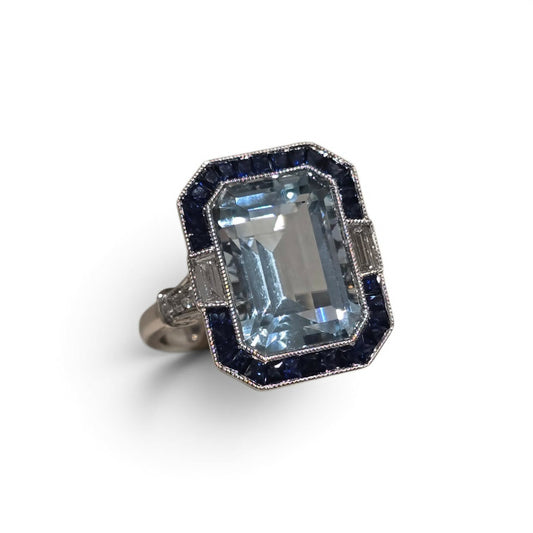 Riviera Aquamarine and Sapphire Ring