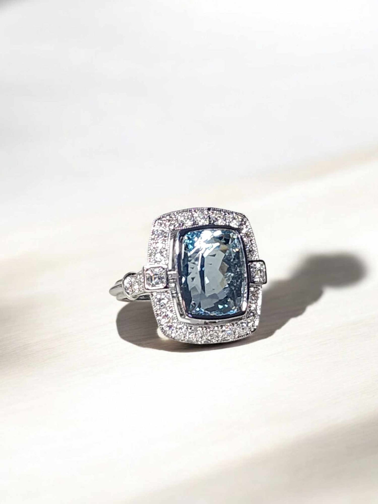 6 Carat Cushion Cut Aquamarine Ring