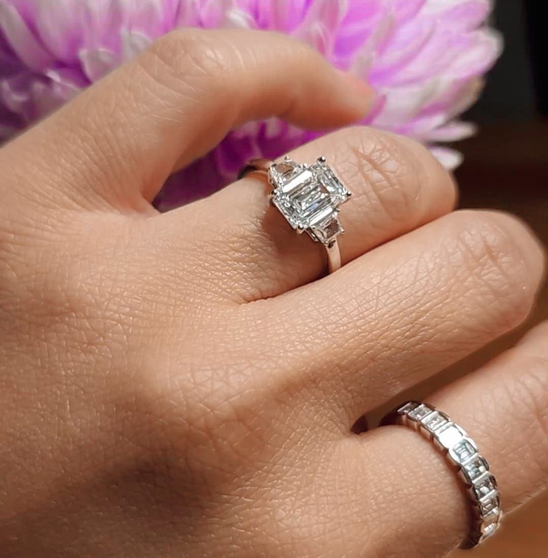 Lab Diamond Emerald Cut Engagement Ring