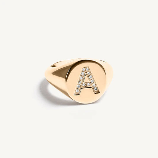 Pave Diamond Initial Signet Ring